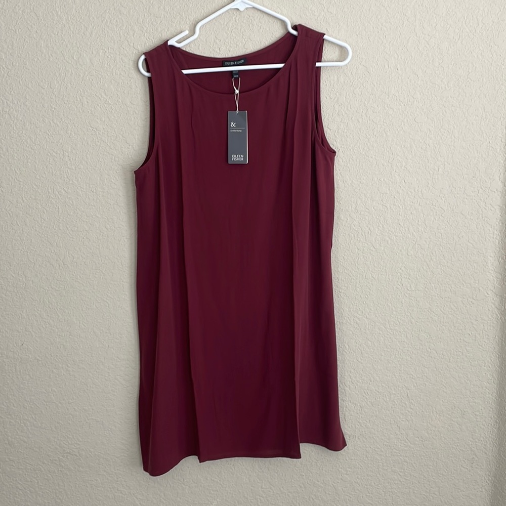 Eileen Fisher 100% silk split hem tunic dress.